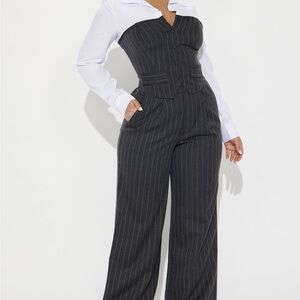 Fashion Nova Charcoal Pinstripe Two-Piece Set
